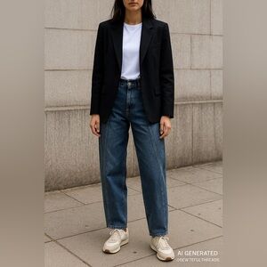 Oak + Fort High-Rise Barrel-Leg Denim Jeans – Size S – Blue Minimalist